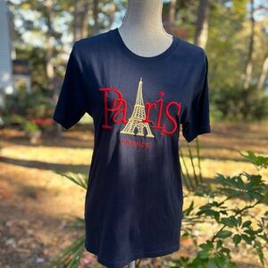 Lyda ‘Paris’ France Luxury Tee Shirt Embellished Eiffel Tower, Navy, EUC, Small